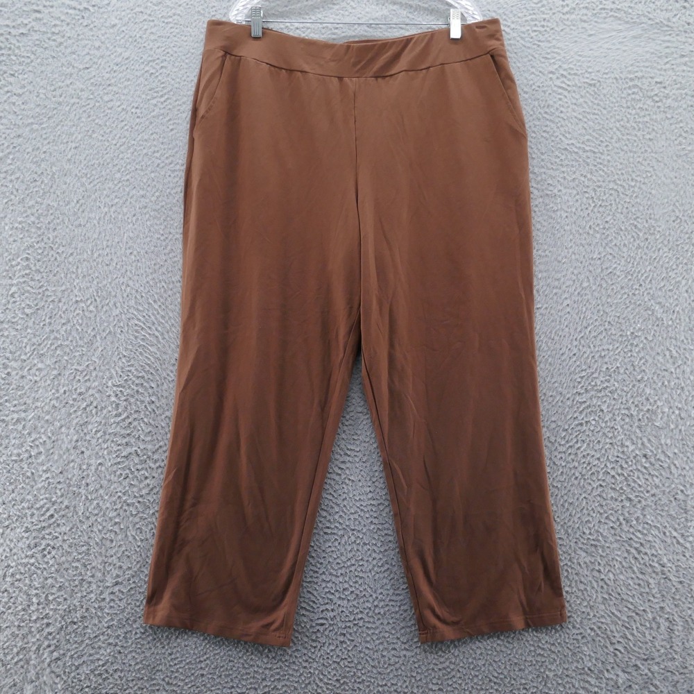Bob Mackie Wearable Art Brown Pull On Pants Petite‎ XL Cotton Modal Stretch NEW